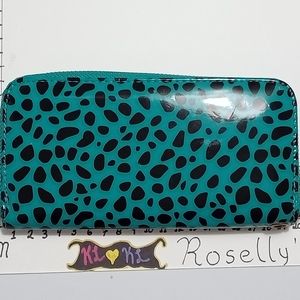 Teal and Black wallet with golden zipper